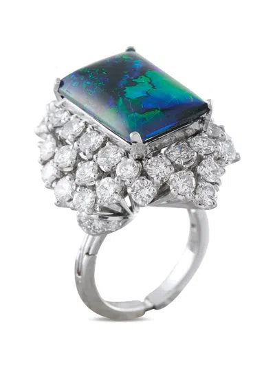 Pre-owned Lb Exclusive Black Opal And Diamond Ring In Silver