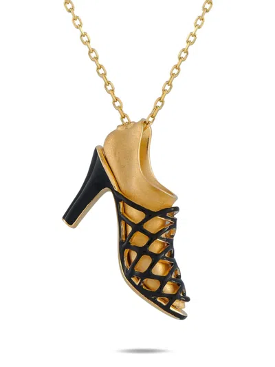 Pre-owned Lb Exclusive Black Shoe Pendant Necklace In Gold