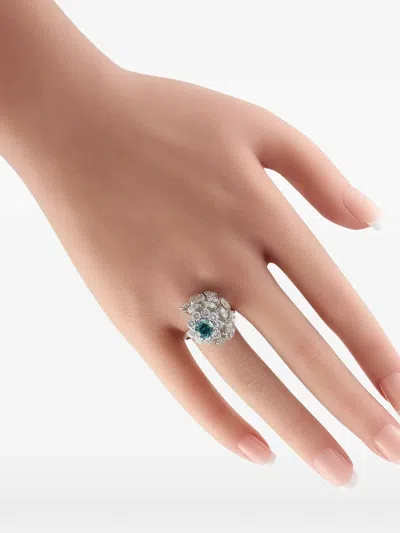 Pre-owned Lb Exclusive Blue Zircon And Diamond Ring In Silver