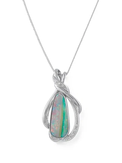 Pre-owned Lb Exclusive Boulder Opal And Diamond Necklace In Silver