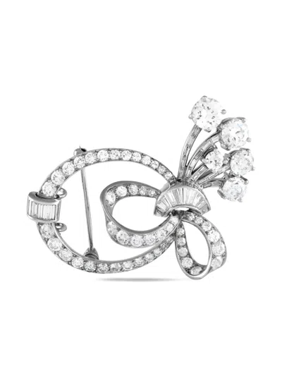Pre-owned Lb Exclusive Bow-detail Diamond Brooch In Silver