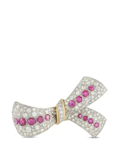 Pre-owned Lb Exclusive Bow Diamond And Ruby Brooch In Silver