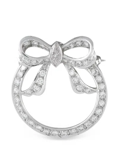Pre-owned Lb Exclusive Bow Diamond Brooch In Silver