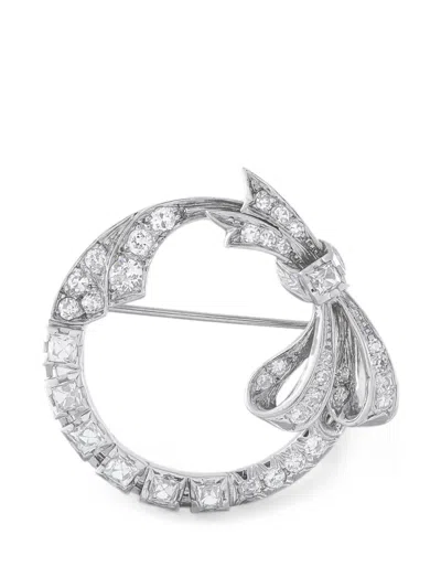 Pre-owned Lb Exclusive Bow-detail Diamond Brooch In Silver