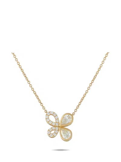 Pre-owned Lb Exclusive Butterfly-motif Diamond Necklace In Gold