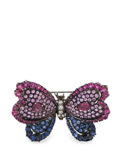 Pre-owned Lb Exclusive Butterfly-motif Multi-stone Brooch In Silver