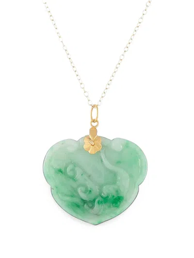 Pre-owned Lb Exclusive Carved Jade Necklace In Gold