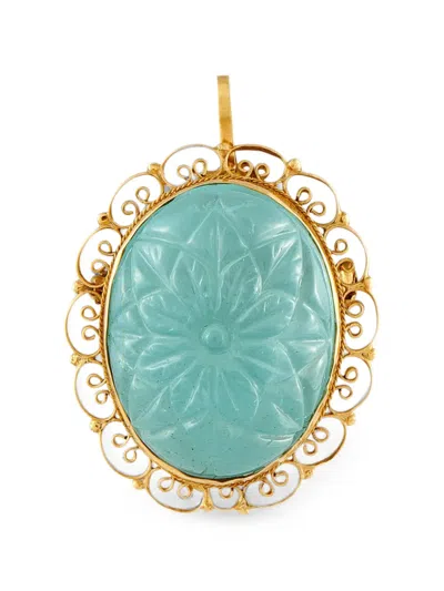 Pre-owned Lb Exclusive Carved-aquamarine Pendant In Gold