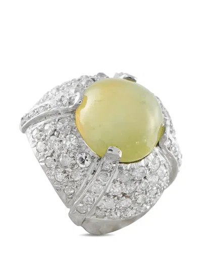 Pre-owned Lb Exclusive Cat's Eye And Diamond Ring In Silver