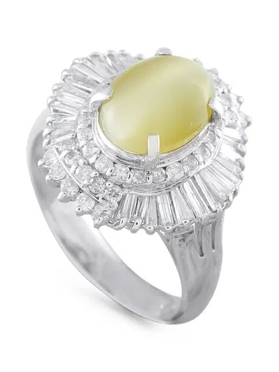 Pre-owned Lb Exclusive Cat's Eye Chrysoberyl And Diamond Ring In Silver