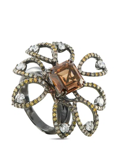 Pre-owned Lb Exclusive Cocktail Diamond Ring In Black