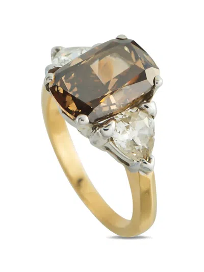 Pre-owned Lb Exclusive Cognac Diamond Embellished Ring In Gold
