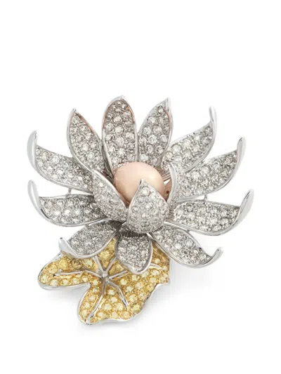 Pre-owned Lb Exclusive Conch Pearl And Diamond Brooch In Silver