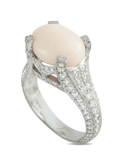 Pre-owned Lb Exclusive Conch Pearl And Diamond Ring In Silver