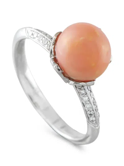 Pre-owned Lb Exclusive Conch Pearl And Diamond Ring In Silver