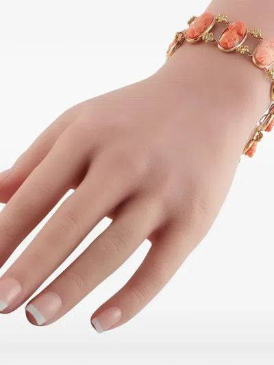 Pre-owned Lb Exclusive Coral And Diamond Cameo Bracelet In Gold