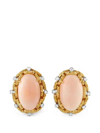 Pre-owned Lb Exclusive Coral And Diamond Earrings In Gold