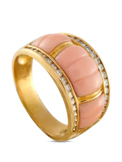 Pre-owned Lb Exclusive Coral And Diamond Ring In Gold
