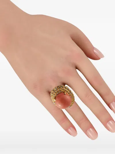 Pre-owned Lb Exclusive Coral And Diamond Ring In Gold