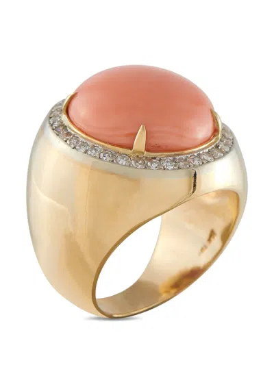Pre-owned Lb Exclusive Coral And Diamond Ring In Gold