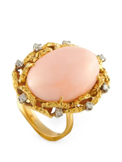 Pre-owned Lb Exclusive Coral And Diamond Ring In Gold