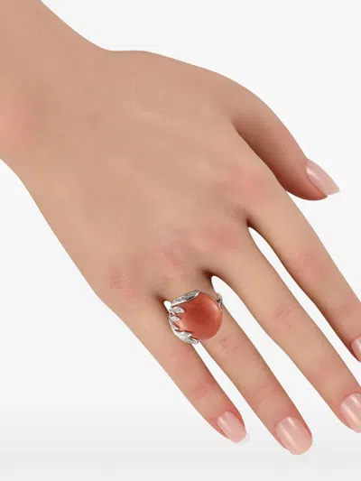 Pre-owned Lb Exclusive Coral And Diamond Ring In Silver