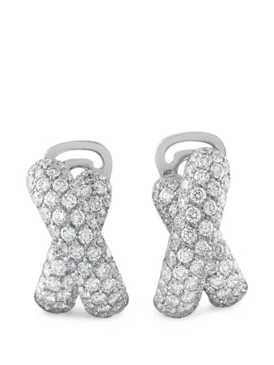 Pre-owned Lb Exclusive Crossover-design Diamond Earrings In Silver