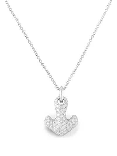 Pre-owned Lb Exclusive Diamond Anchor Necklace In Silver