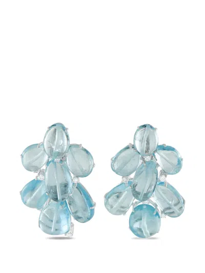 Pre-owned Lb Exclusive Diamond And Aquamarine Earrings In Silver