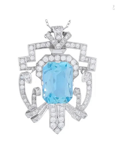 Pre-owned Lb Exclusive Diamond And Aquamarine Pendant In Silver
