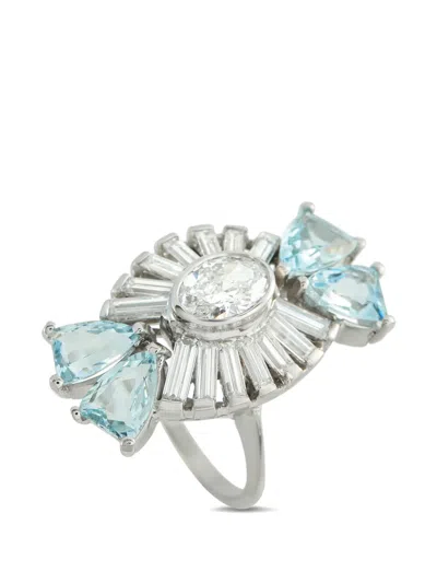Lb Exclusive Diamond And Aquamarine Ring In Silver