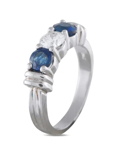 Pre-owned Lb Exclusive Diamond And Blue Sapphire Ring In Silver