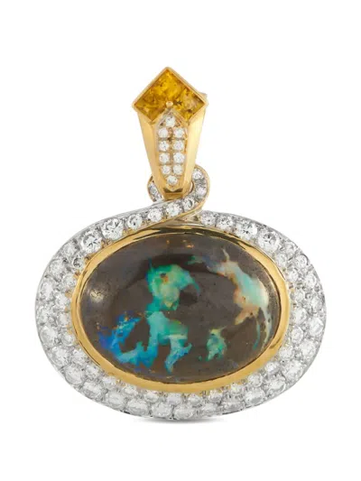 Pre-owned Lb Exclusive Diamond And Boulder Opal Pendant In Gold