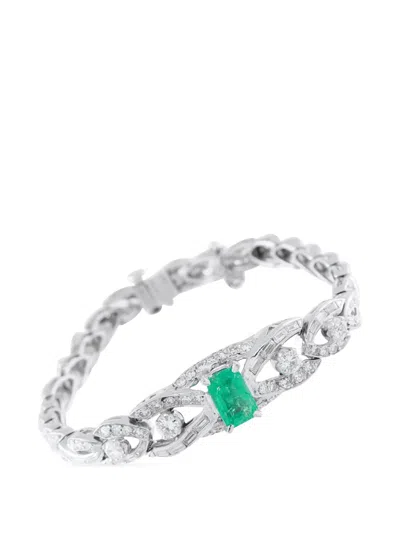 Pre-owned Lb Exclusive Diamond And Emerald Bracelet In Silver