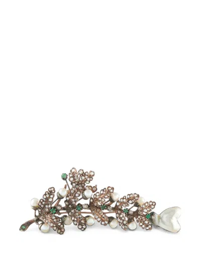 Pre-owned Lb Exclusive Diamond And Emerald Brooch In Gold