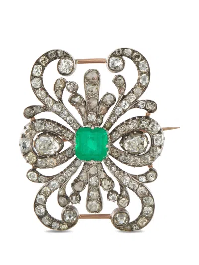 Pre-owned Lb Exclusive Diamond And Emerald Brooch In Pink