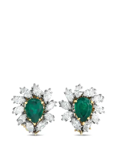 Pre-owned Lb Exclusive Diamond And Emerald Earrings In Gold