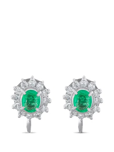 Pre-owned Lb Exclusive Diamond And Emerald Earrings In Silver