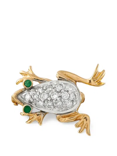 Pre-owned Lb Exclusive Diamond And Emerald Frog-shape Brooch In Gold