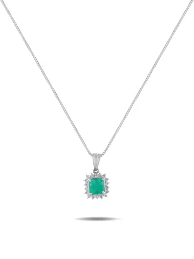 Pre-owned Lb Exclusive Diamond And Emerald Necklace In Silver