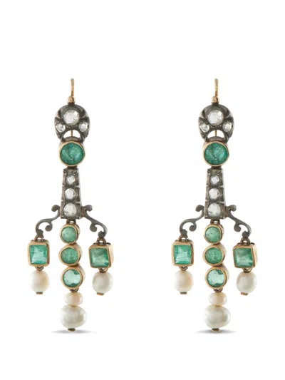 Pre-owned Lb Exclusive Diamond And Emerald Pearl Drop Earrings In Pink