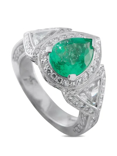 Pre-owned Lb Exclusive Diamond And Emerald Ring In Silver