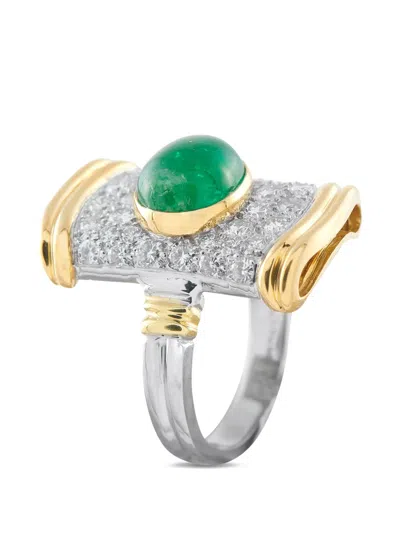 Pre-owned Lb Exclusive Diamond And Emerald Ring In Silver