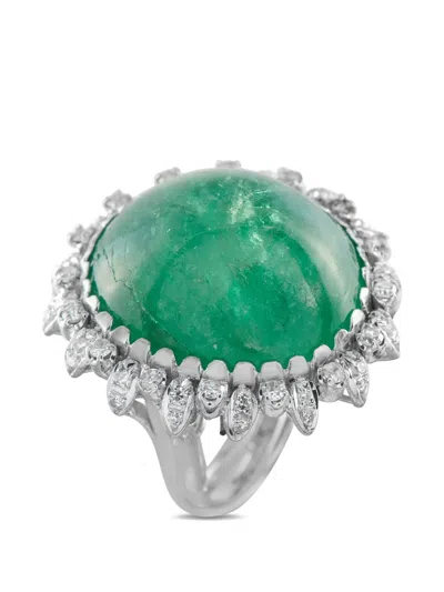 Pre-owned Lb Exclusive Diamond And Emerald Ring In Silver