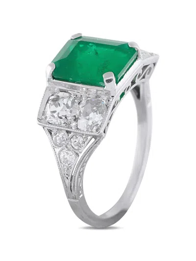 Pre-owned Lb Exclusive Diamond And Emerald Ring In Silver