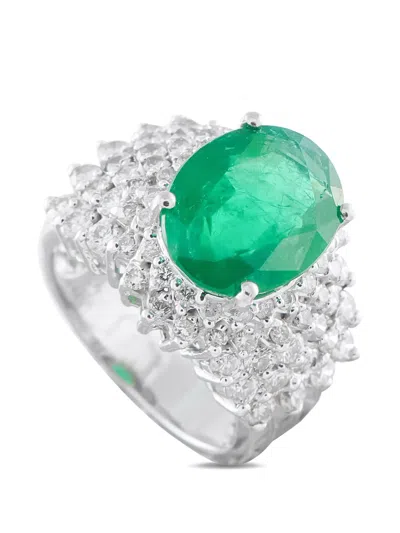 Pre-owned Lb Exclusive Diamond And Emerald Ring In Silver