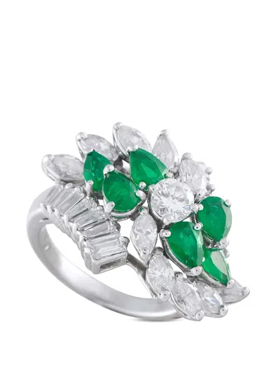 Pre-owned Lb Exclusive Diamond And Emerald Ring In Silver