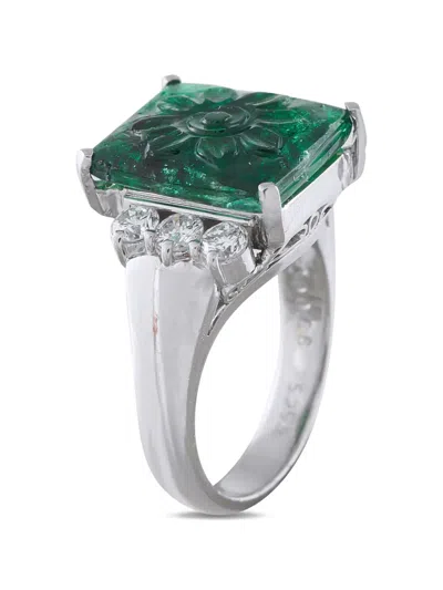 Pre-owned Lb Exclusive Diamond And Emerald Ring In Silver