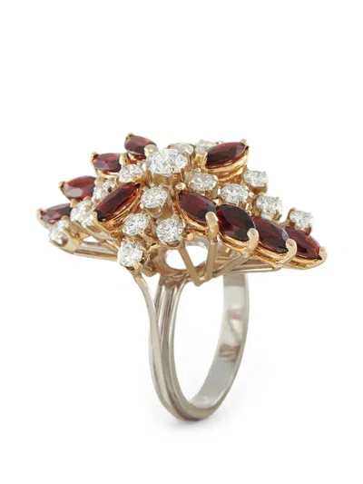 Pre-owned Lb Exclusive Diamond And Garnet Ring In Silver