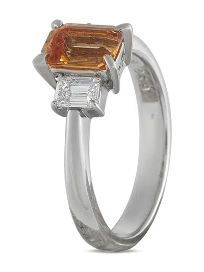 Pre-owned Lb Exclusive Diamond And Imperial Topaz Ring In Silver